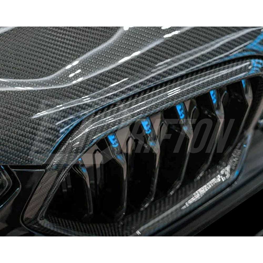 Single Slat Style Dry Carbon Fiber Front Bumper Grille For BMW F96 X6M 2019-2023