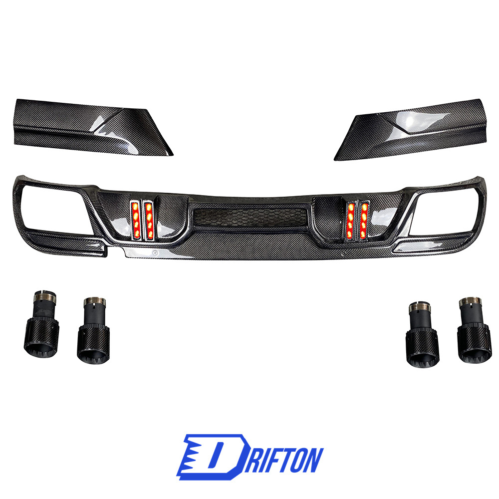 LD Style Carbon Fiber Rear Diffuser & 4  Exhaust Tips & LED Brake Light For BMW F96 X6M 2019-2023