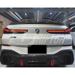 LD Style Carbon Fiber LED Brake Light Rear Diffuser & 4  Exhaust Tips For BMW X6 G06 2019-2023