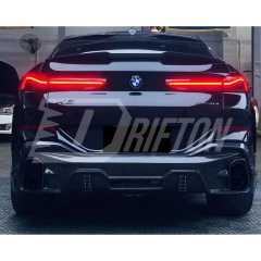 LD Style Carbon Fiber LED Brake Light Rear Diffuser & 4  Exhaust Tips For BMW X6 G06 2019-2023