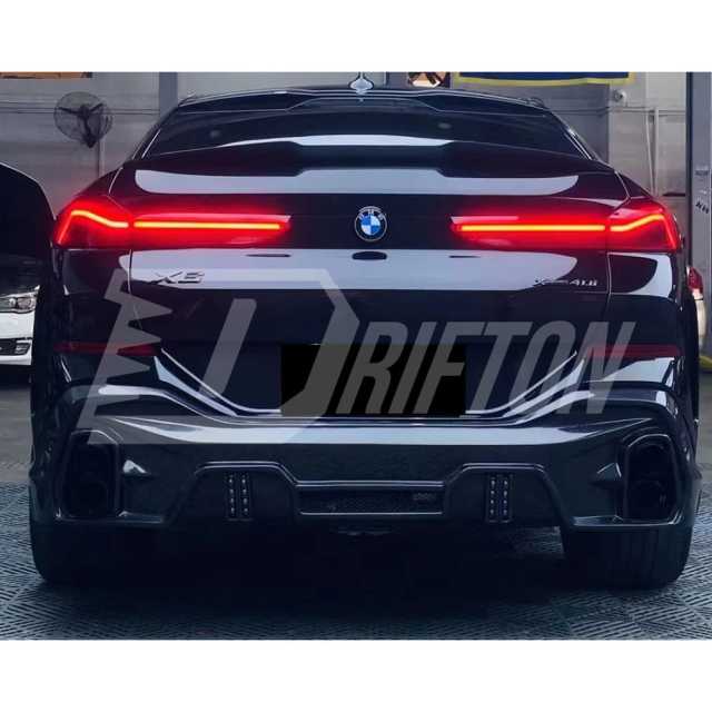 LD Style Carbon Fiber LED Brake Light Rear Diffuser & 4  Exhaust Tips For BMW X6 G06 2019-2023