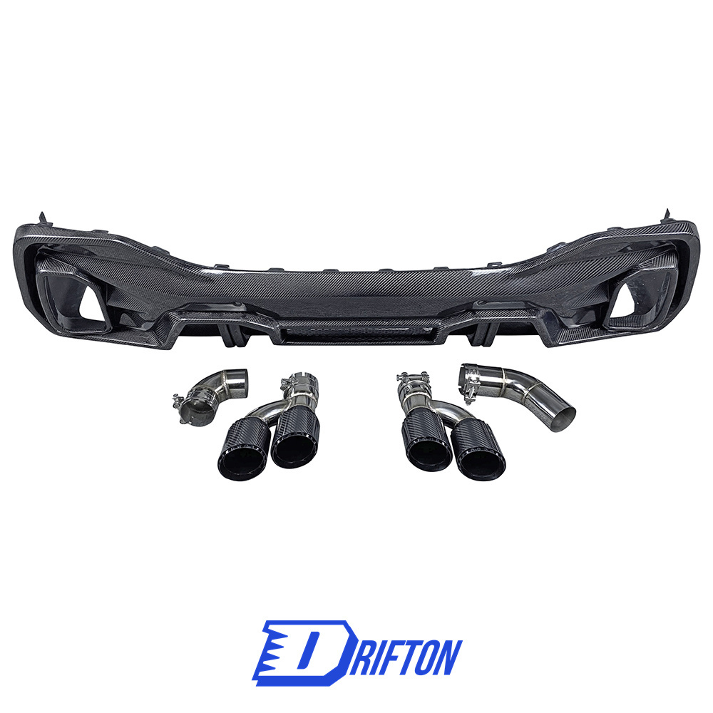 LD Style Carbon Fiber LED Brake Light Rear Diffuser & 4  Exhaust Tips For BMW X6 G06 2019-2023