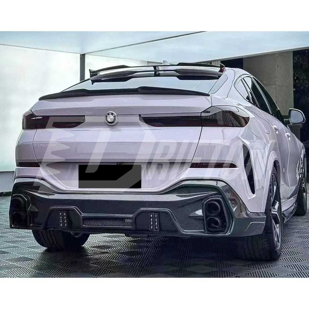 LD Style Carbon Fiber LED Brake Light Rear Diffuser & 4  Exhaust Tips For BMW X6 G06 2019-2023
