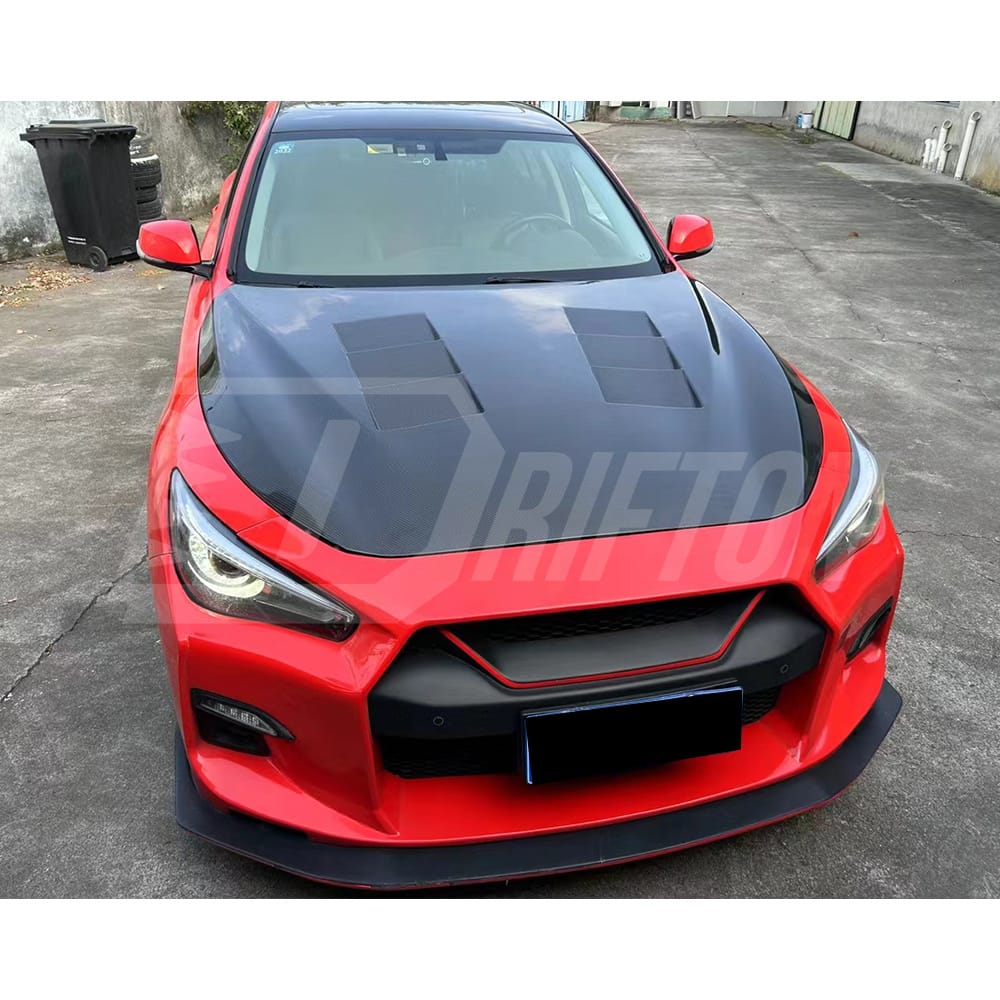 Vents Style Honeycomb Carbon Fiber Engine Hood For Infiniti Q50 2013-2024