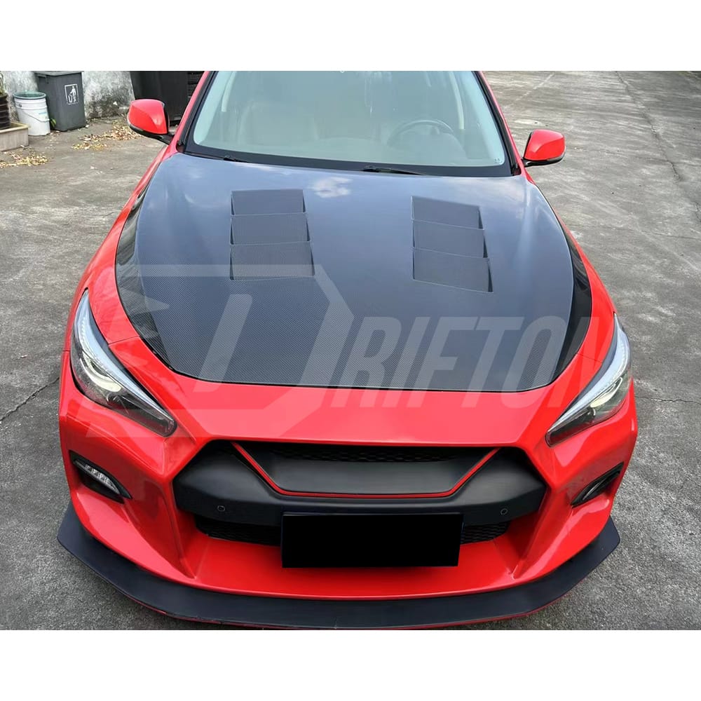 Vents Style Honeycomb Carbon Fiber Engine Hood For Infiniti Q50 2013-2024