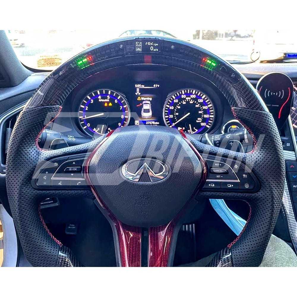 Drifton V4 Style Custom Made LED Display Carbon Fiber Steering Wheel For Infiniti Q50 Q50S 2018-2024