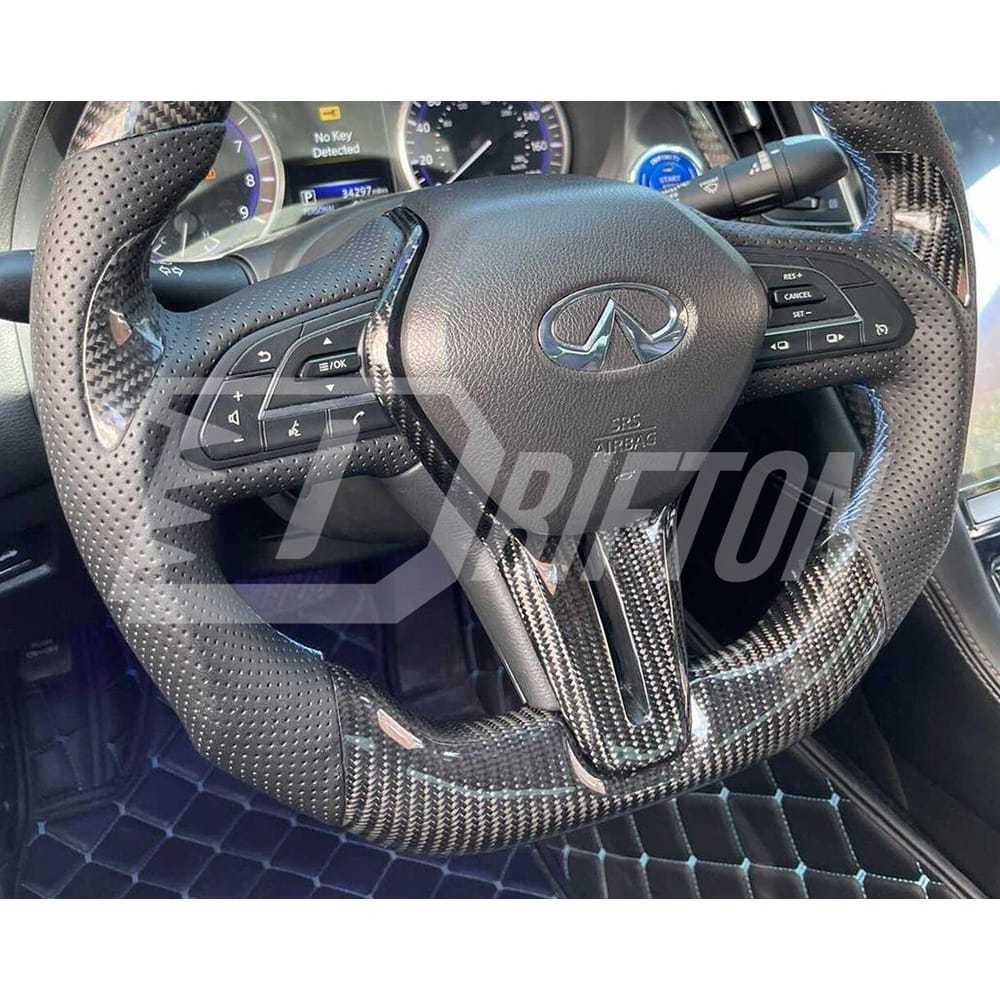 Drifton V4 Style Custom Made LED Display Carbon Fiber Steering Wheel For Infiniti Q50 Q50S 2018-2024