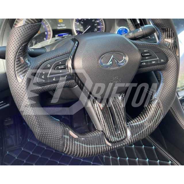 Drifton V4 Style Custom Made LED Display Carbon Fiber Steering Wheel For Infiniti Q50 Q50S 2018-2024