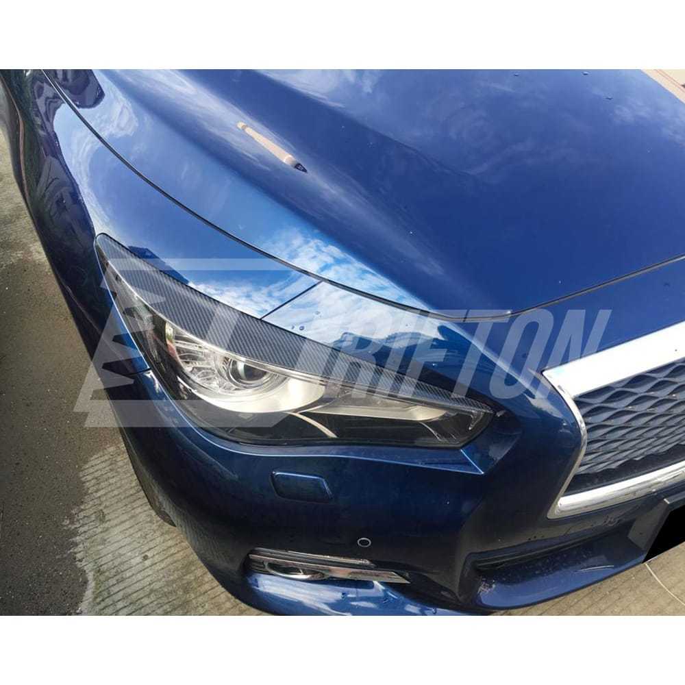 Honeycomb Weave Dry Carbon Fiber Lamp Eyebrow Lid Cover For INFINITI Q50 2013-2024