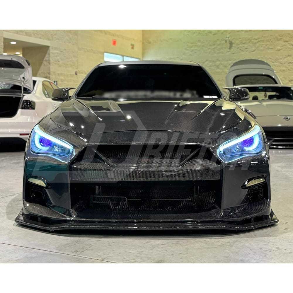 LB Style Partial Carbon Fiber Front Bumper For INFINITI Q50 2013-2024
