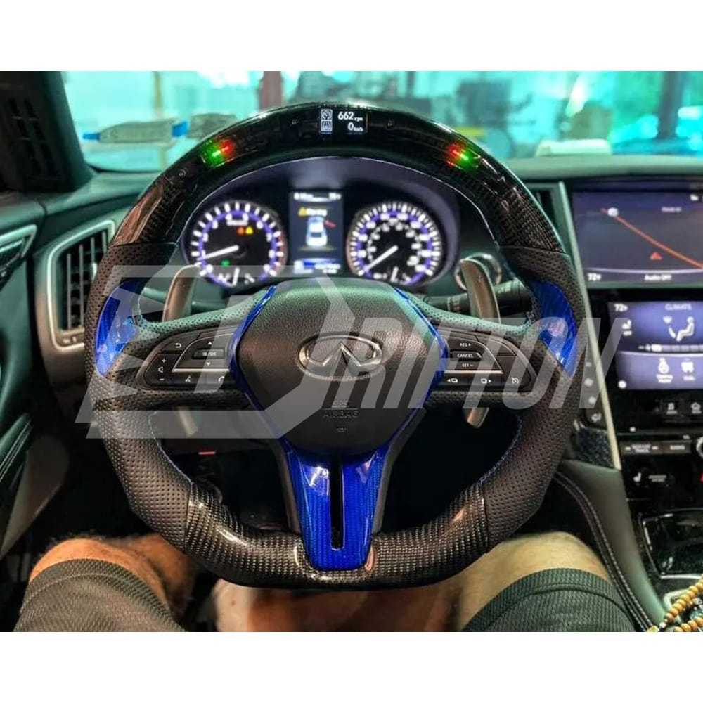 Drifton V4 Style Custom Made LED Display Carbon Fiber Steering Wheel For Infiniti Q50 Q50S 2018-2024