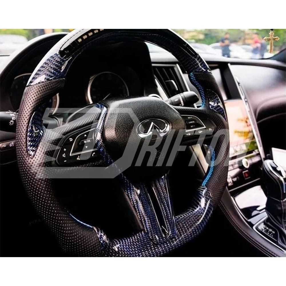 Drifton V4 Style Custom Made LED Display Carbon Fiber Steering Wheel For Infiniti Q50 Q50S 2018-2024
