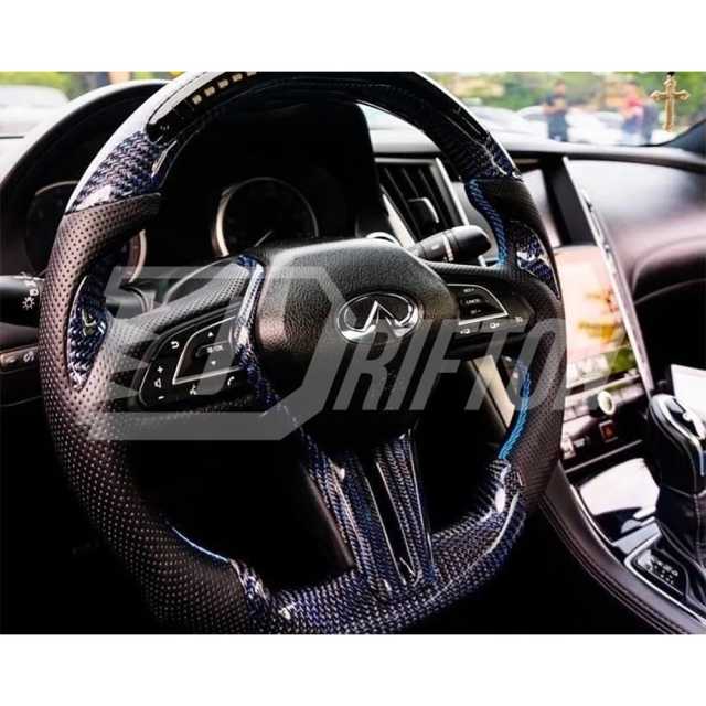 Drifton V4 Style Custom Made LED Display Carbon Fiber Steering Wheel For Infiniti Q50 Q50S 2018-2024