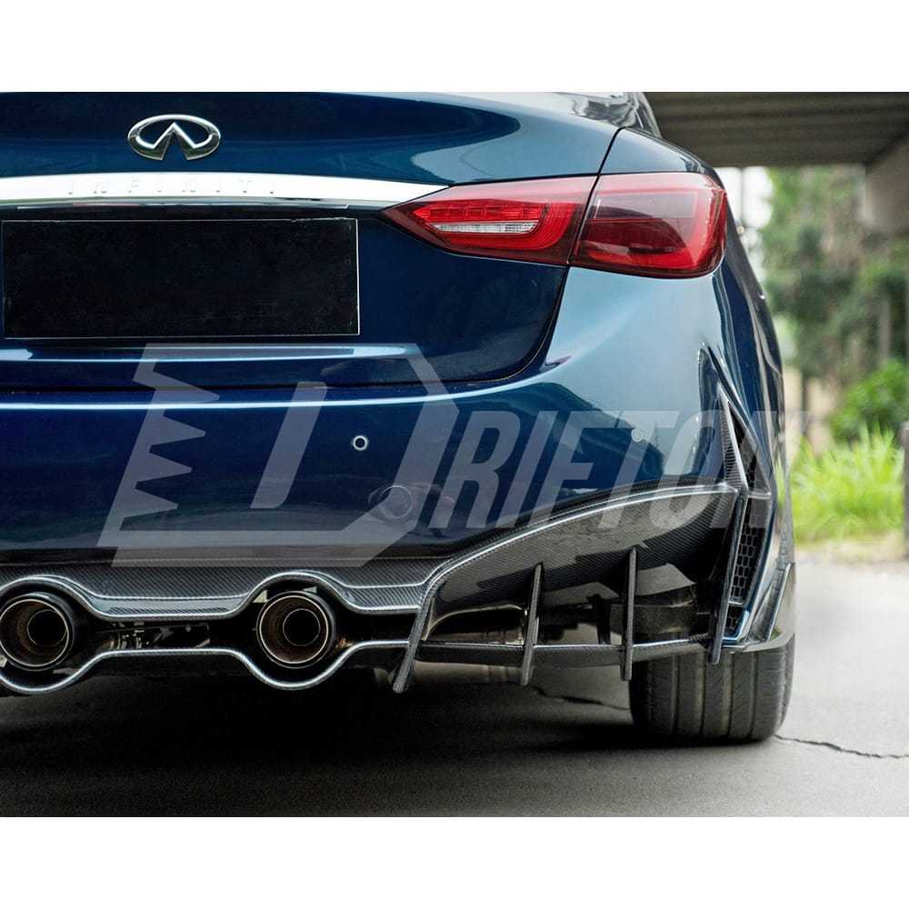 Project Black S Concept Style Partial Carbon Fiber Rear Bumper For Infiniti Q50 2013-2024
