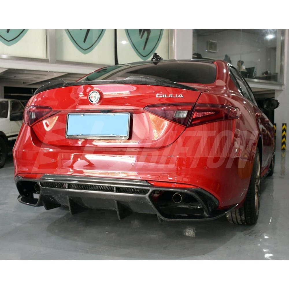 Quadrifoglio Style Carbon Fiber Rear Diffuser For Alfa Romeo Giulia Sport Milano 2016-2023
