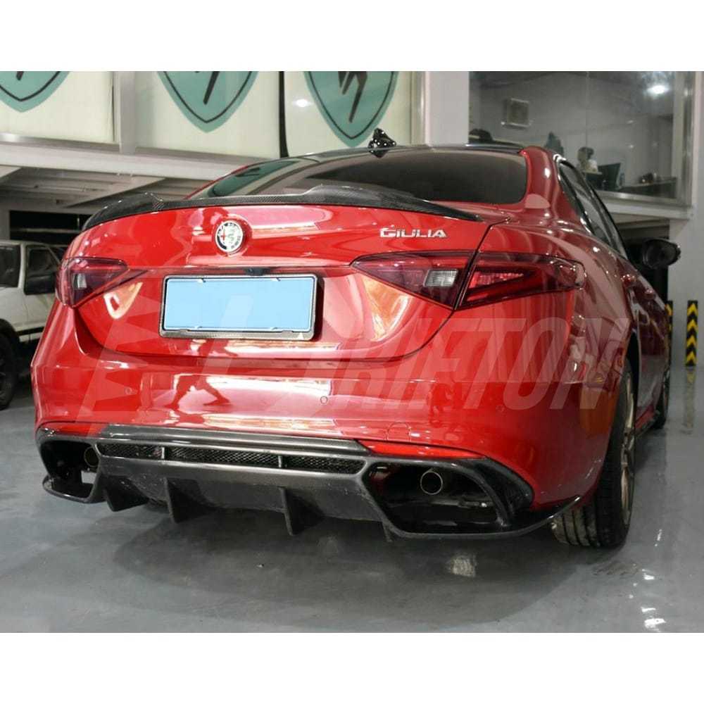Quadrifoglio Style Carbon Fiber Rear Diffuser For Alfa Romeo Giulia Sport Milano 2016-2023