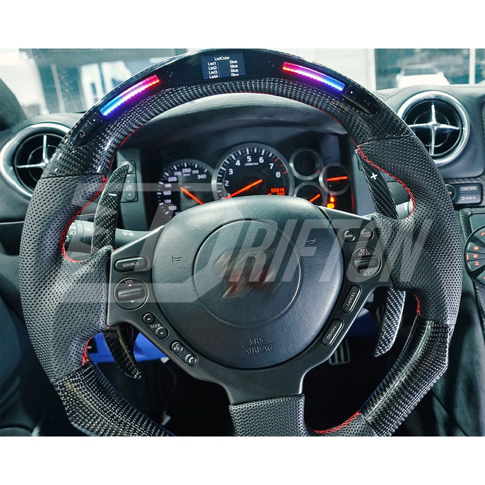 RPM LED Display Alcantara Carbon Fiber Steering Wheel For Nissan R35 GTR 2008-2016