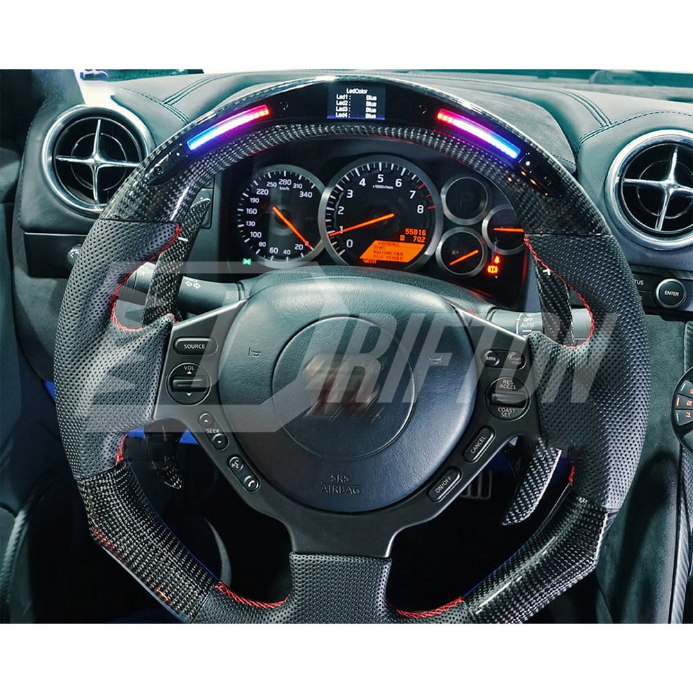 RPM LED Display Alcantara Carbon Fiber Steering Wheel For Nissan R35 GTR 2008-2016