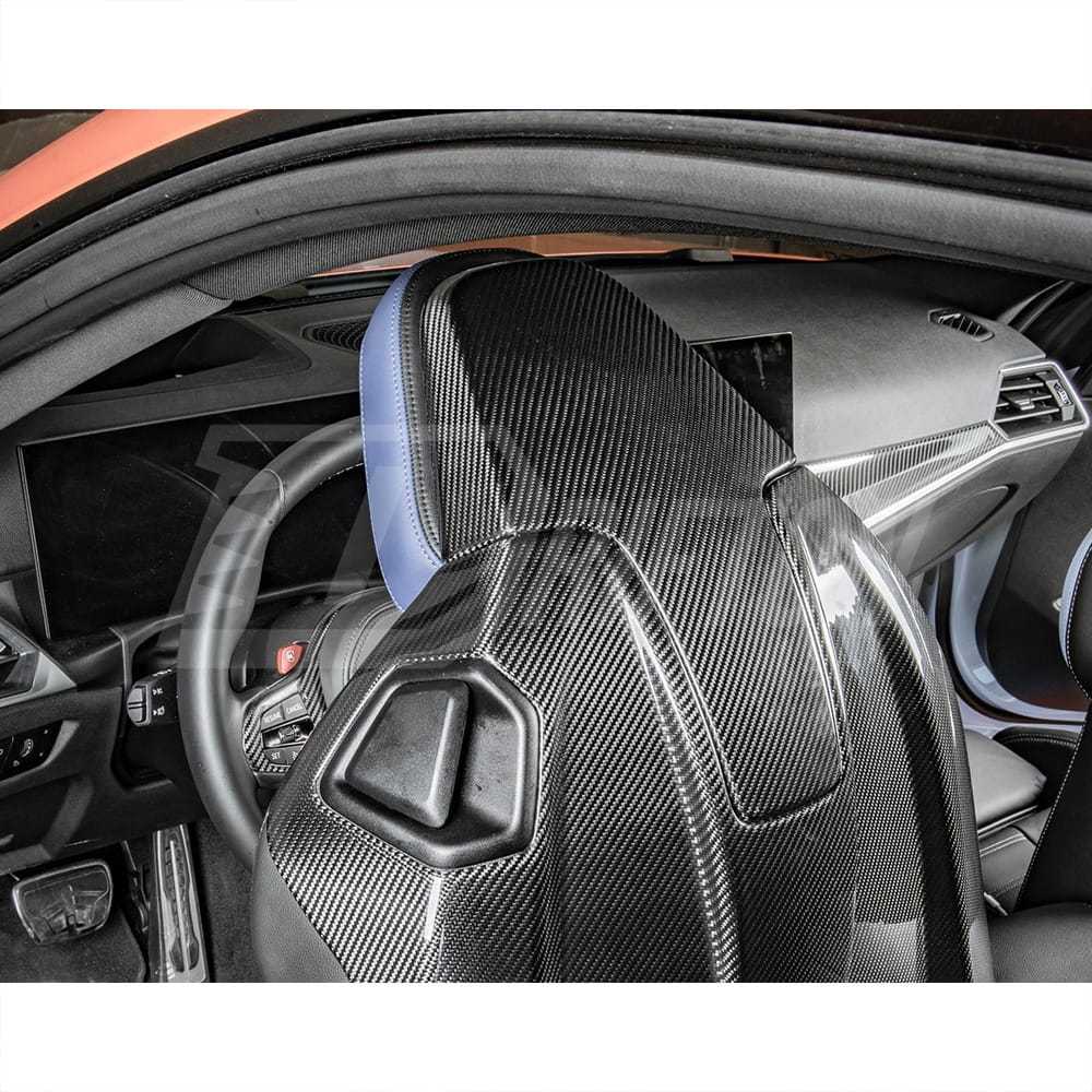 Dry Carbon Fiber Seat Headrest Back Cover Trim Kits For BMW M2 G87 M3 M4 G80 G81 G82 G83