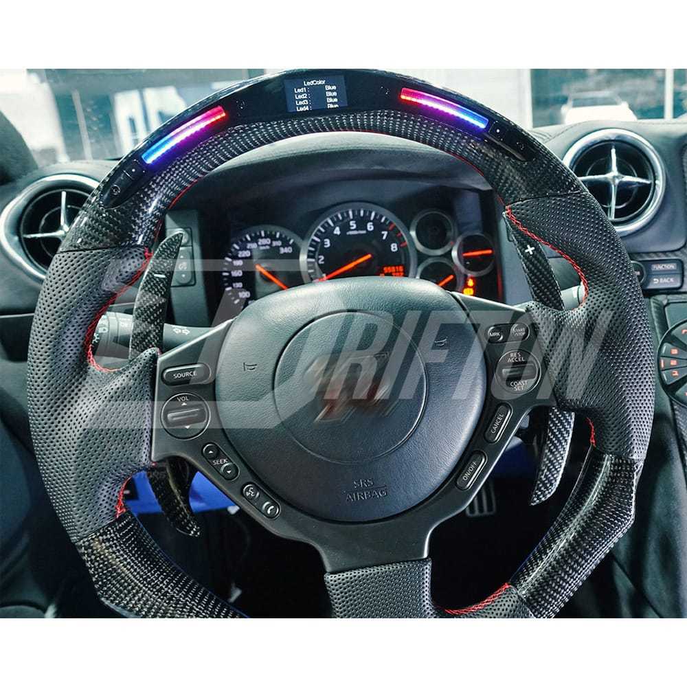 RPM LED Display Alcantara Carbon Fiber Steering Wheel For Nissan R35 GTR 2008-2016
