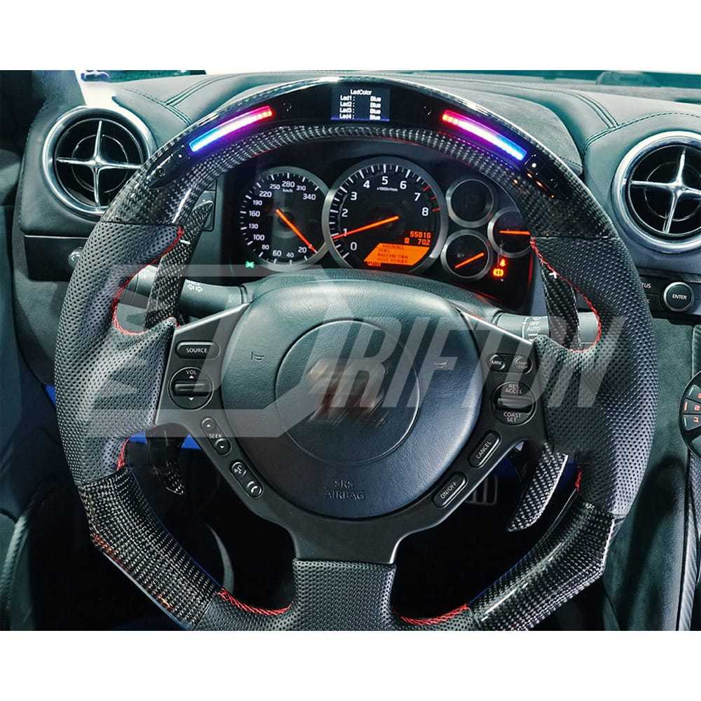 RPM LED Display Alcantara Carbon Fiber Steering Wheel For Nissan R35 GTR 2008-2016