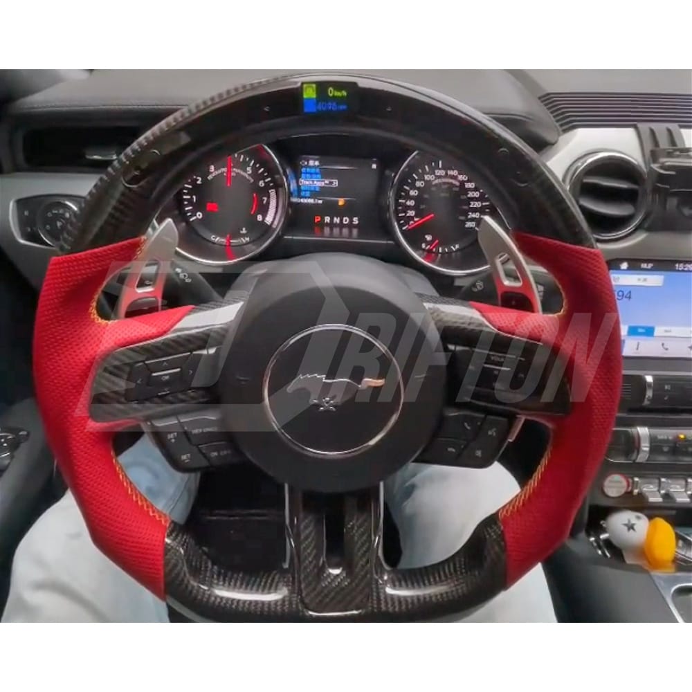 Customized Style Carbon Fiber Steering Wheel With LED Shift Light For Ford Mustang 2015-2020