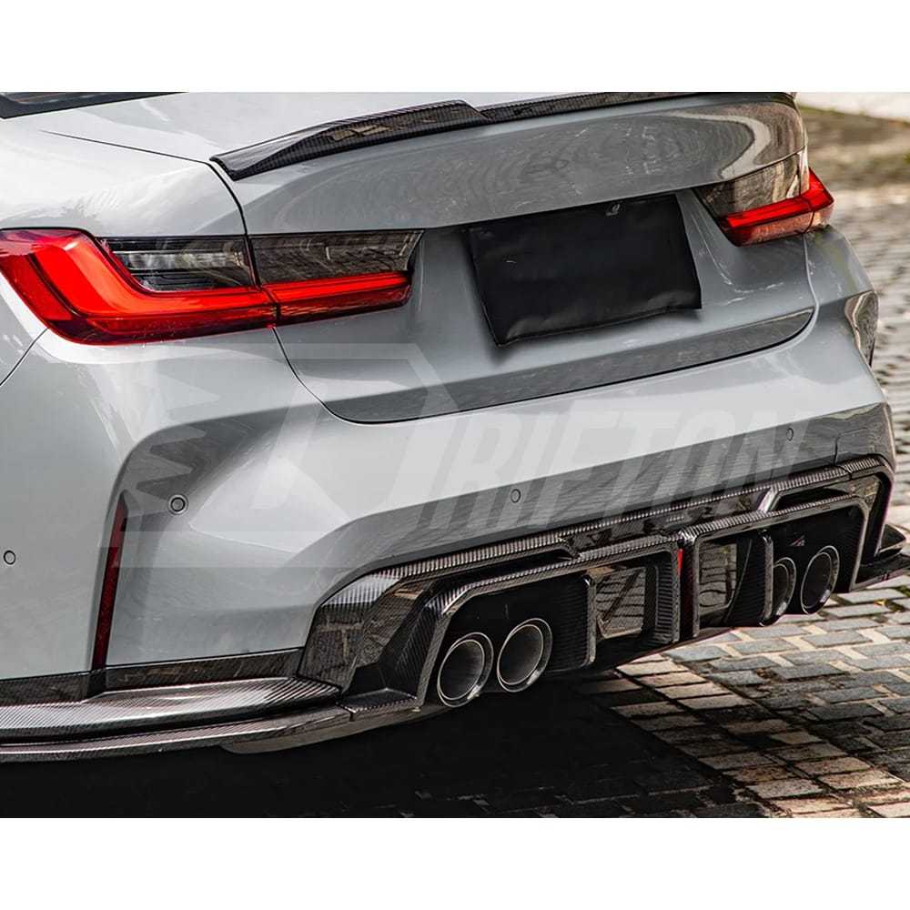 SQ Style Dry Carbon Fiber LED Brake Light Rear Diffuser For BMW G80 G81 M3 G82 G83 M4 2020-2024