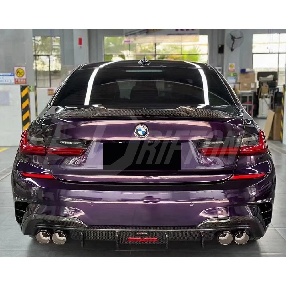 TAKD Style Dry Carbon Fiber Rear Bumper Splitter For BMW 3 Series G20 2019-2022