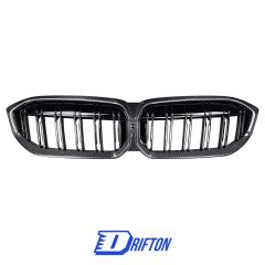 Double Slat Style Dry Carbon Fiber Front Grill For BMW 3 Series G20 LCI 2023-On