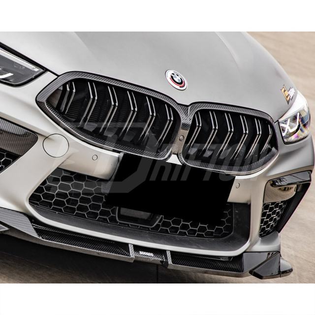 Double Slat Style Dry Carbon Fiber Front Grille For BMW M8 F91 F92 F93 2020-2024