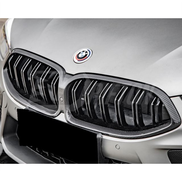Double Slat Style Dry Carbon Fiber Front Grille For BMW M8 F91 F92 F93 2020-2024