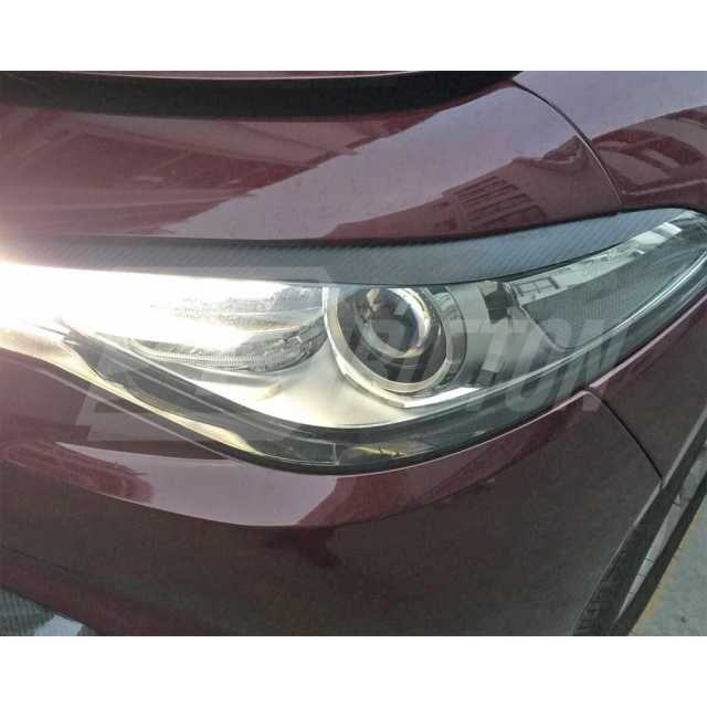 Dry Carbon Fiber Headlight  Eyebrows Eye Lid Trim For Alfa Romeo Giulia 2016-2023