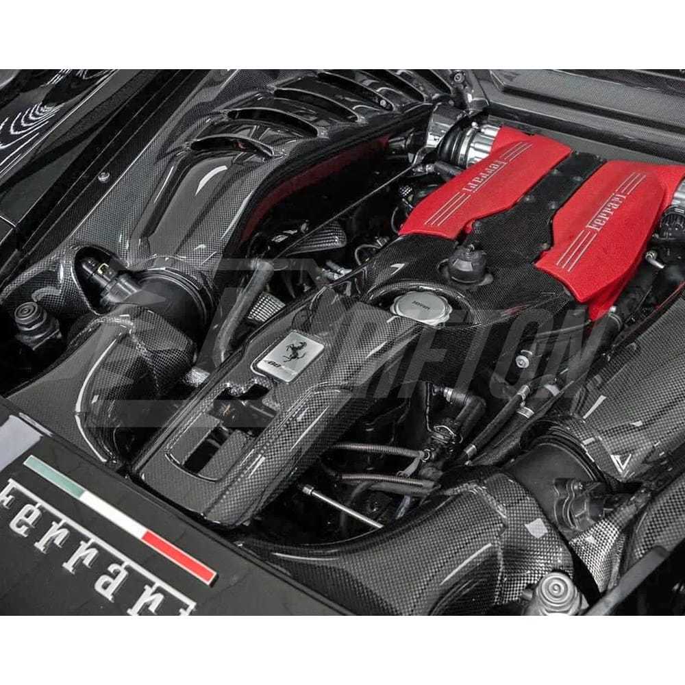 Dry Carbon Fiber Engine Bay Lock Cover Latch Panel Kit For Ferrari 488 GTB Spider 2015-2019