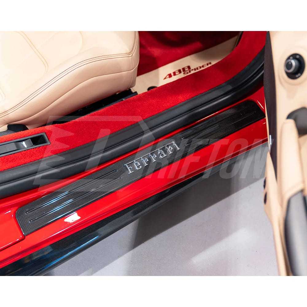 Dry Carbon Fiber Door Sills Scuff Plates Panels For Ferrari 488 GTB Spider 2015-2019