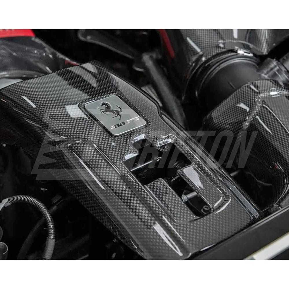 Dry Carbon Fiber Engine Bay Lock Cover Latch Panel Kit For Ferrari 488 GTB Spider 2015-2019
