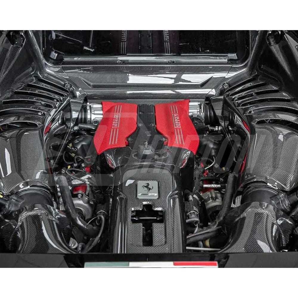 Dry Carbon Fiber Engine Bay Lock Cover Latch Panel Kit For Ferrari 488 GTB Spider 2015-2019