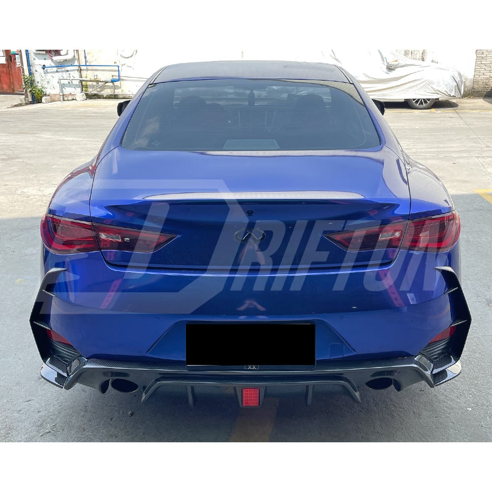 LED Brake Light Style Carbon Fiber Rear Diffuser For INFINITI Q60 2016-2022