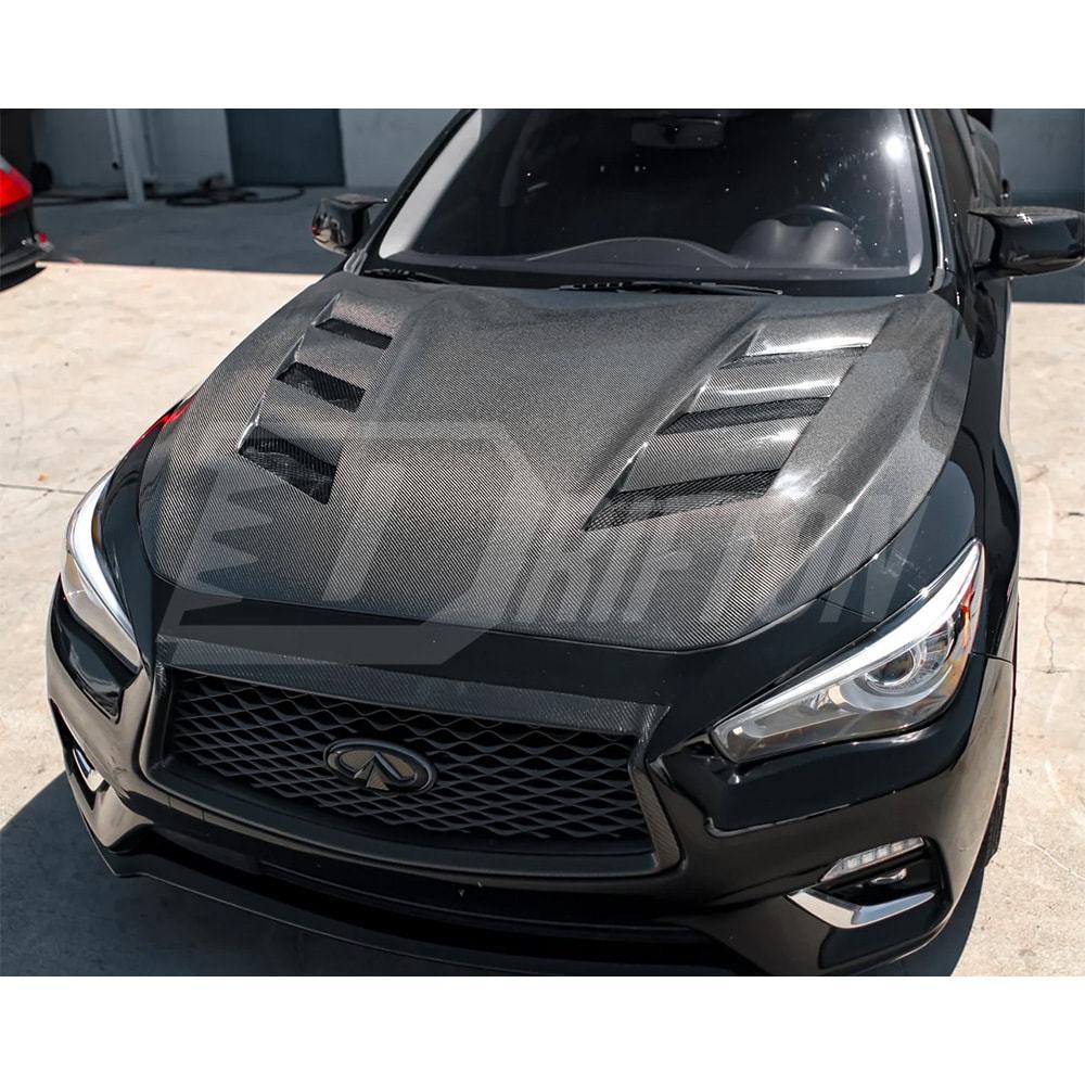 AMS Style Carbon Fiber Hood Bonnet For INFINITI Q50 2013-2024