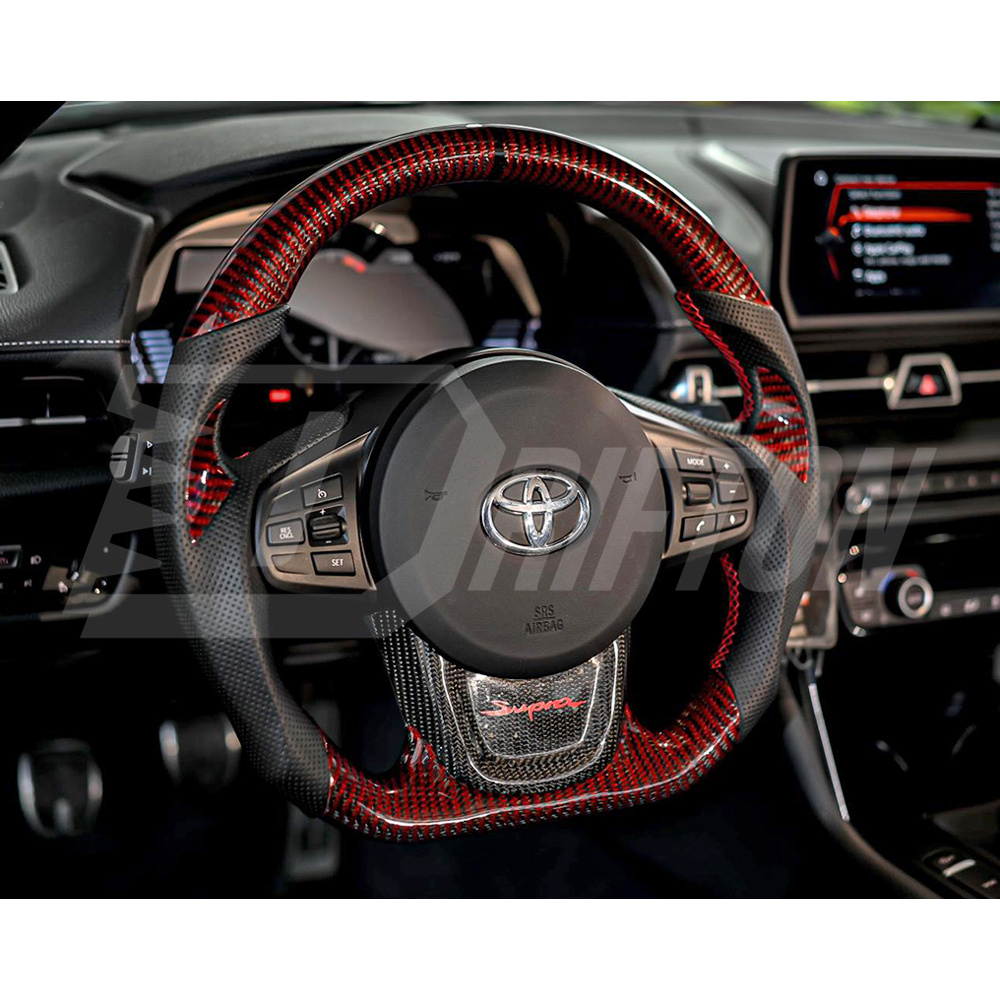 Customize Red Carbon Fiber Steering Wheel For Toyota Supra MK5 A90 A91 GR 2019-2024