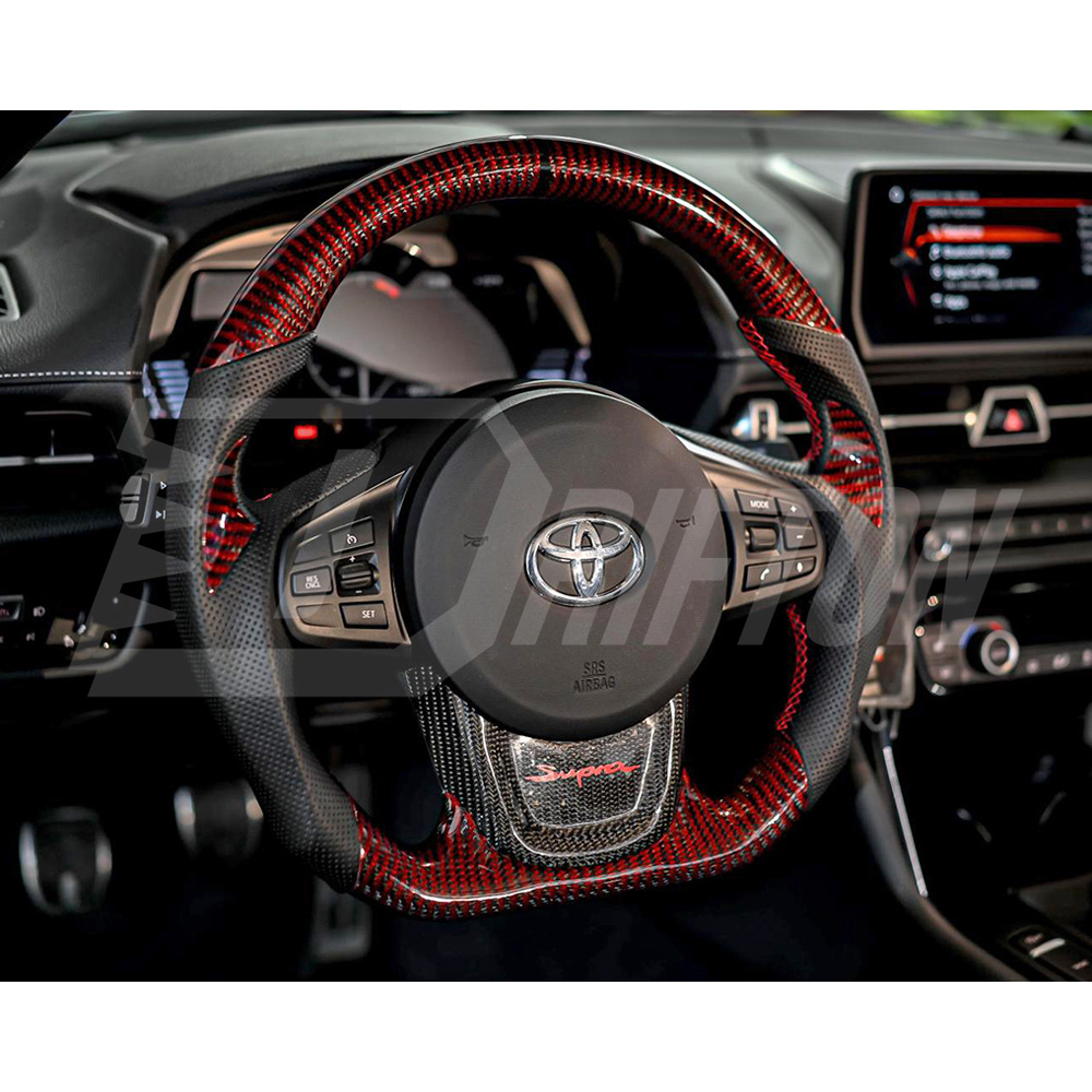 Customize Red Carbon Fiber Steering Wheel For Toyota Supra MK5 A90 A91 GR 2019-2024