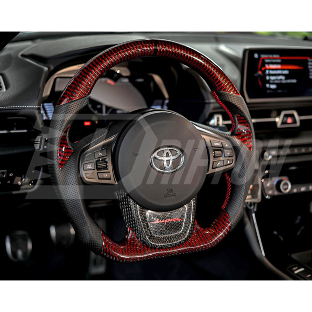 Customize Red Carbon Fiber Steering Wheel For Toyota Supra MK5 A90 A91 GR 2019-2024