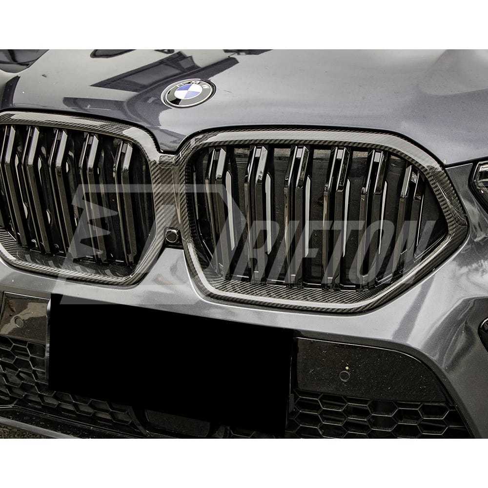 Double Slat Style Dry Carbon Fiber Front Bumper Grille For BMW F96 X6M 2019-2023