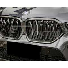 Double Slat Style Dry Carbon Fiber Front Bumper Grille For BMW F96 X6M 2019-2023