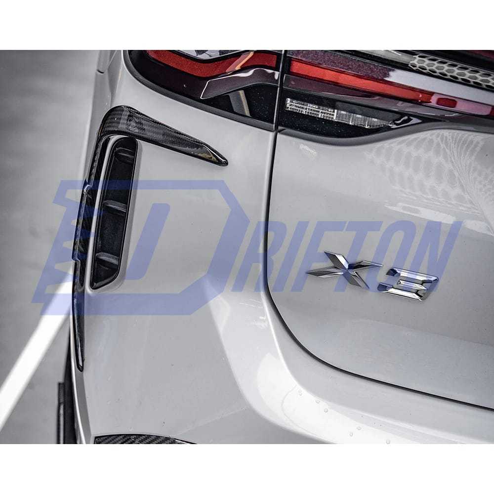 SQ Style Dry Carbon Fiber Rear Bumper Side Canards For BMW X3 G01 G08 LCI 2022-2024