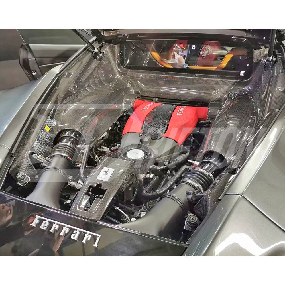 Dry Carbon Fiber Engine Bay Set Cover Kits For Ferrari F8 Tributo 2019-2022