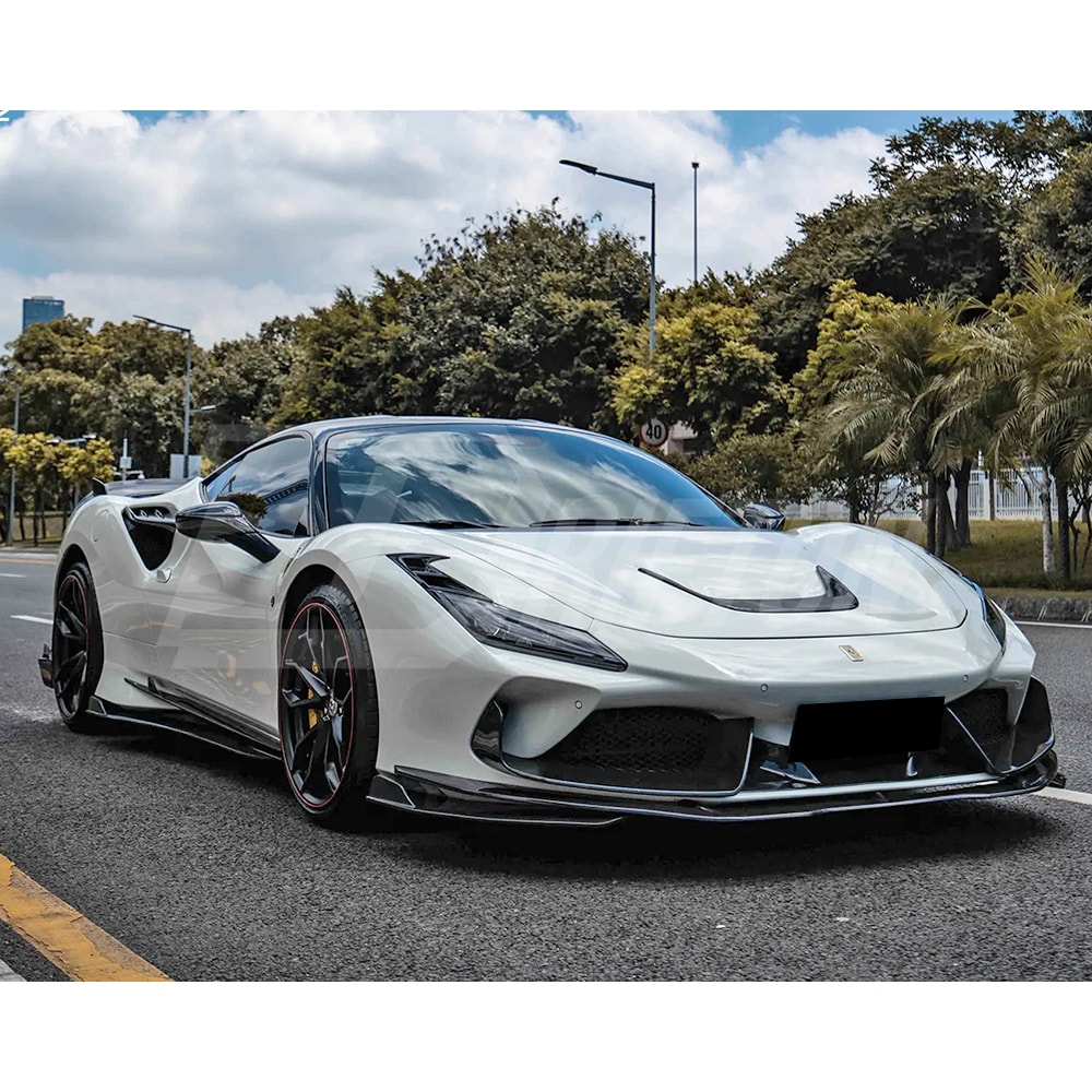 PT Style Dry Carbon Fiber Front Side Splliters For Ferrari F8 Tributo Spider 2019-2022