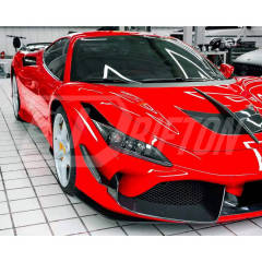 PT Style Dry Carbon Fiber Front Bumper Vent Splitters For Ferrari F8 Tributo Spider 2019-2022