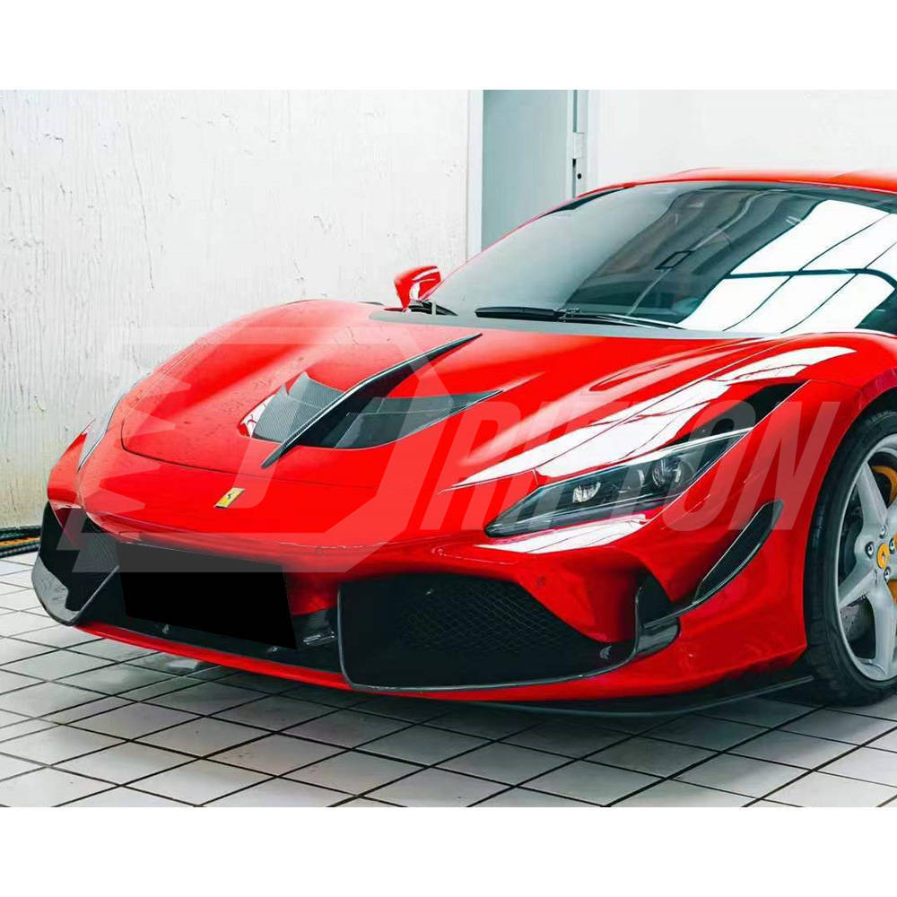 PT Style Dry Carbon Fiber Front Bumper Vent Splitters For Ferrari F8 Tributo Spider 2019-2022