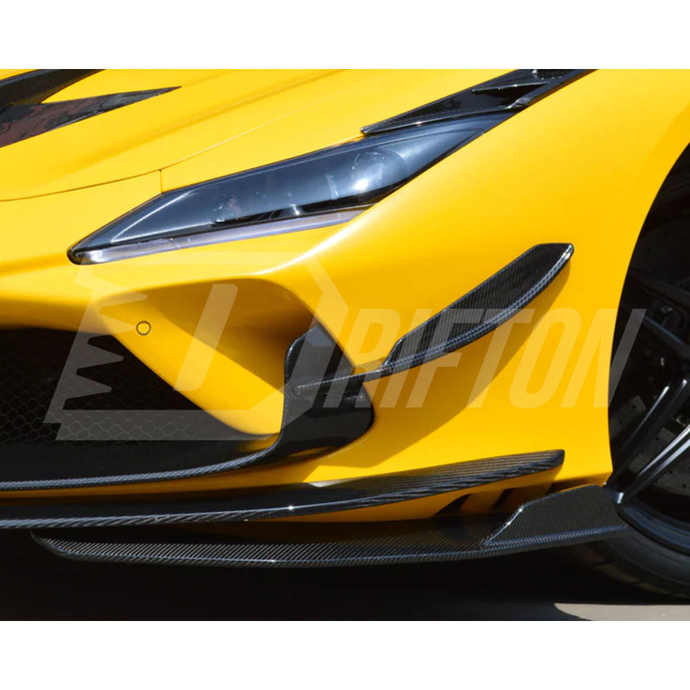 PT Style Dry Carbon Fiber Front Canards For Ferrari F8 Tributo Spider 2019-2022