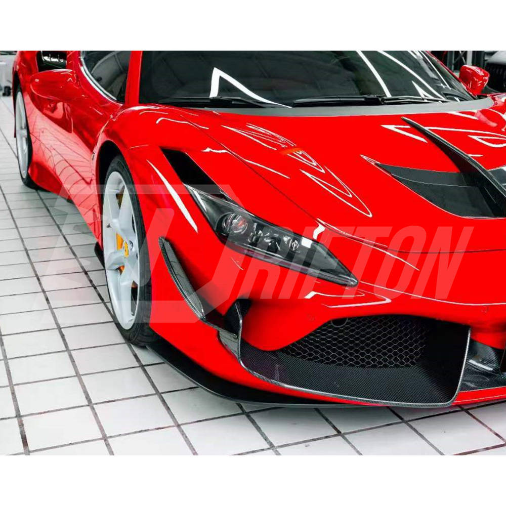 PT Style Dry Carbon Fiber Front Canards For Ferrari F8 Tributo Spider 2019-2022